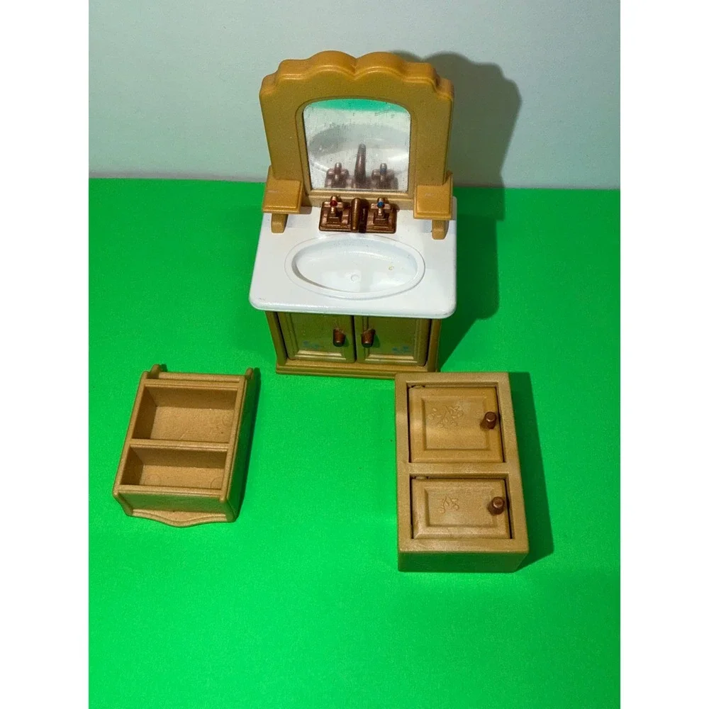 Vintage Calico Critters Sylvanian Families Bathroom Vanity Sink Cabinet Shelf
